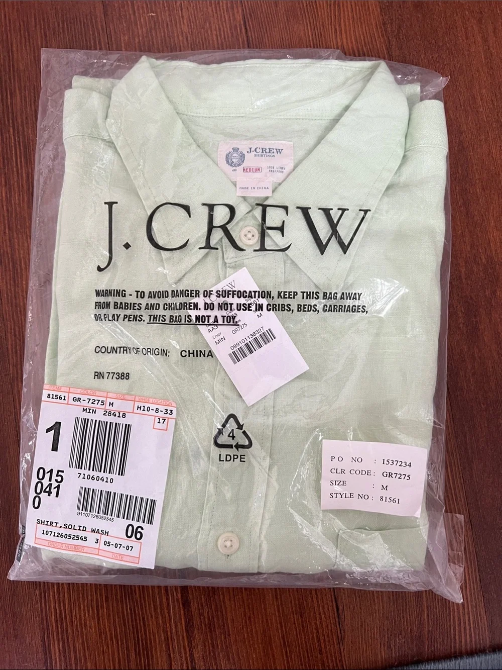 J. Crew Light Green 100% Linen Button-Down Shirt